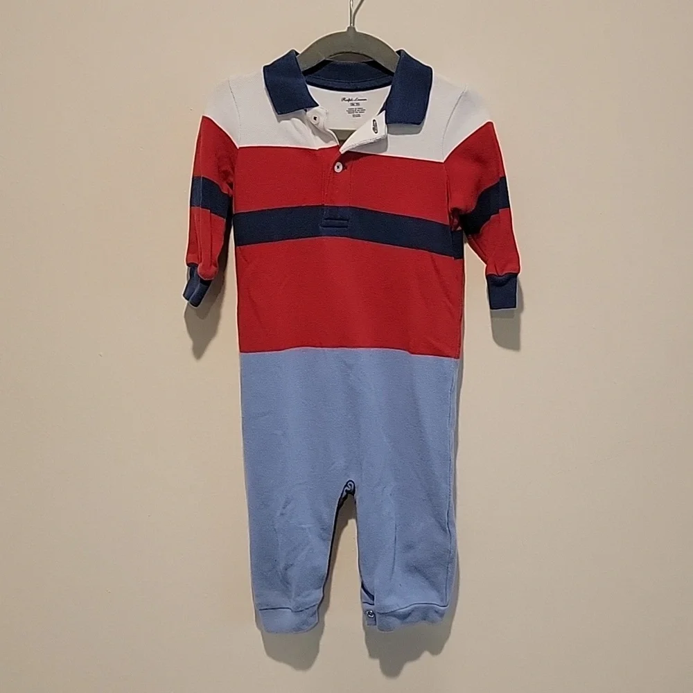 Polo Ralph Lauren white red and blue stripe hoodie 9 months 9 mos baby boy